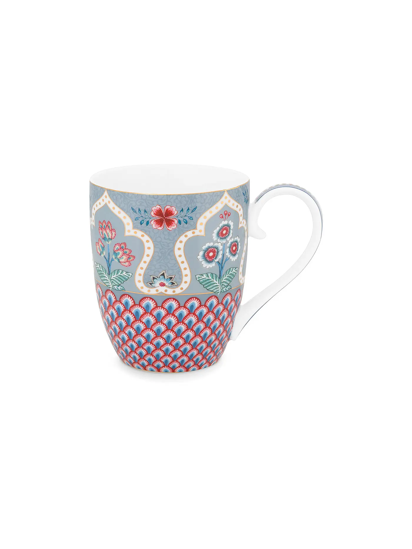 PIP STUDIO | Henkelbecher XL 450ml Flower Festival Dark Pink | hellblau